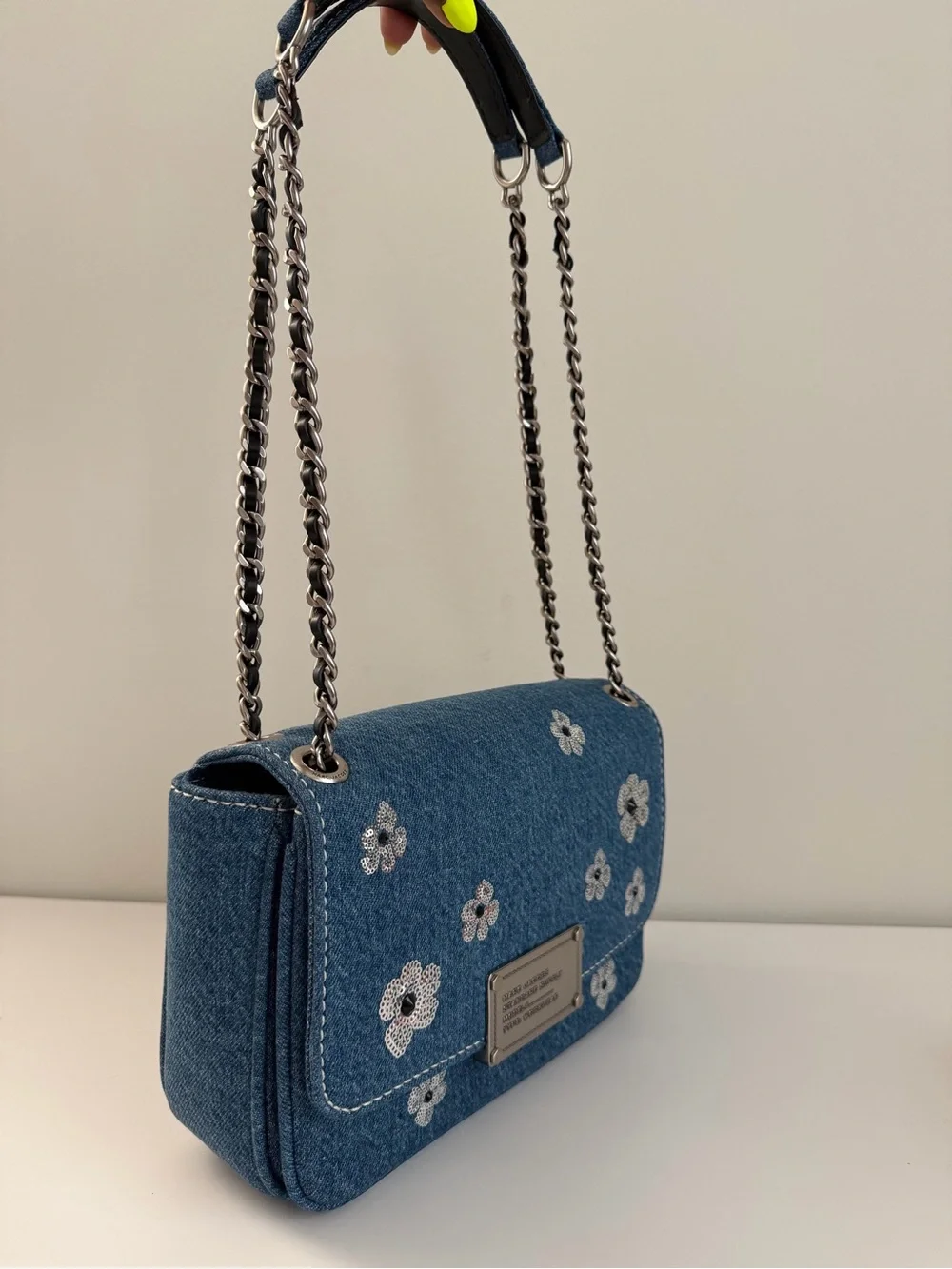 Marc Jacobs Denim Blue Floral Sequin Shoulder Bag